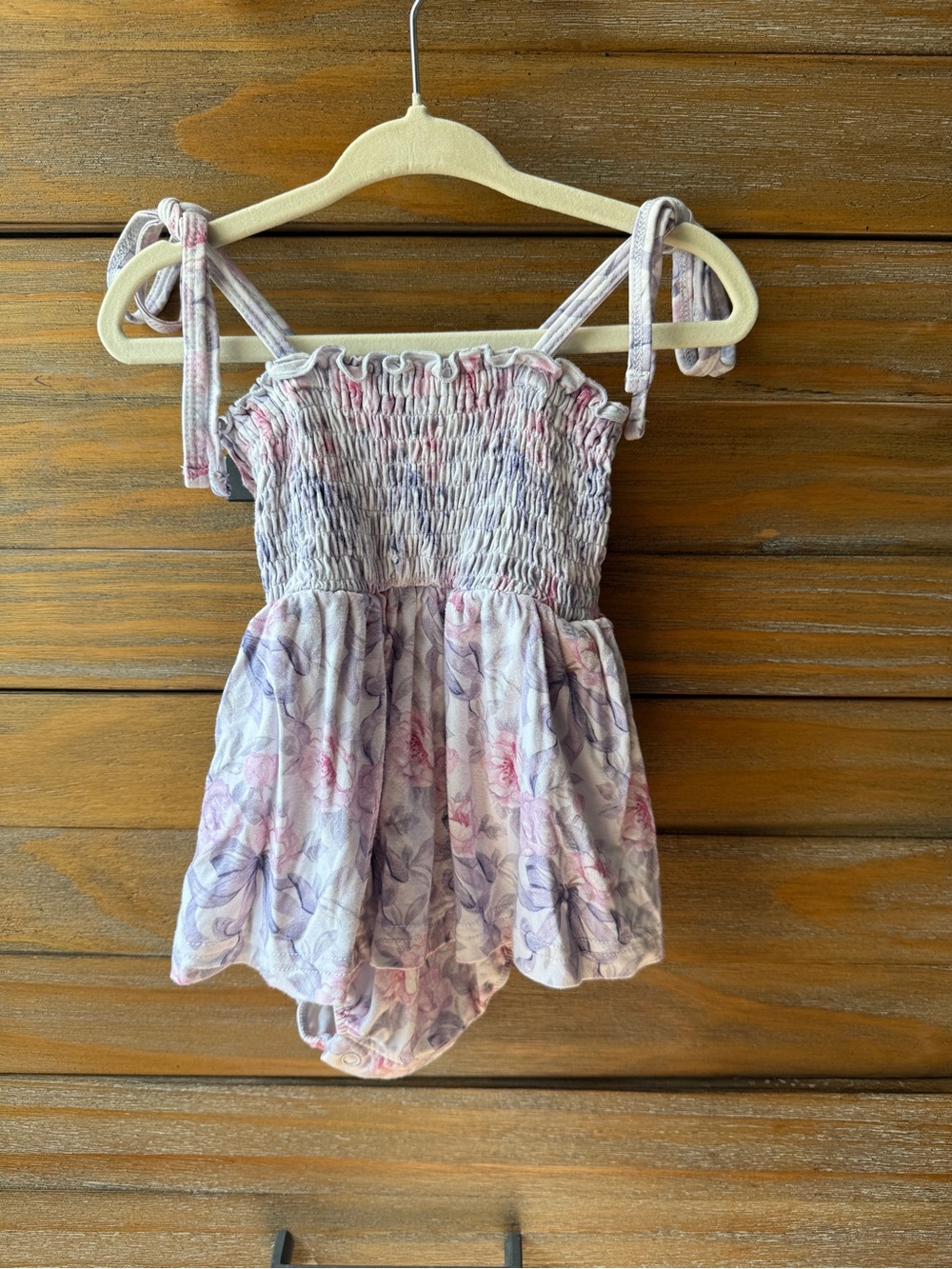 Caden Lane Baby Girls Floral Smocked Romper Twirl Dress - Pink & Lavender